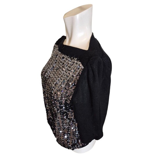 Diamonds Run By Wayne Diamond VTG 70s Sweater Sequin Knit Puff Sleeve Blk sz XS - Picture 2 of 5